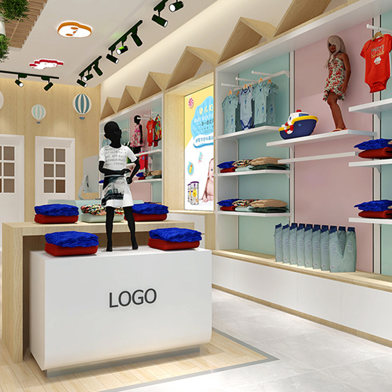 Mother and Baby Shop Supermarket Shelf Shelf Boutique Solid Wood Back Panel Shelf Floor Clothing Shelf Showcase