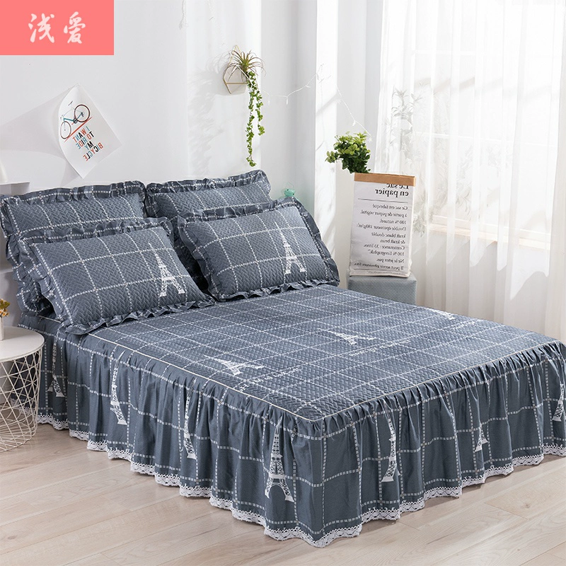 Chất liệu cotton nguyên chất được bọc bằng vải trải giường loại đơn trải giường bằng vải cotton dày chống bụi phủ giường chống trượt 1,8 mét m 100% - Váy Petti