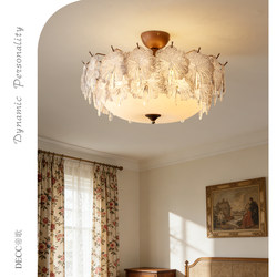 French-Style Vintage Petal Glass Ceiling Lamp for Living Room, Bedroom, and Dining Room, Mid-Century Style Warm and Creative Lighting Fixture