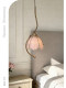 French-Style Vintage Creative Floral Bedside Pendant Light with Iron Art Pink Resin Lampshade and Pearl Bedside Balcony Small Pendant Light