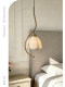 French-Style Vintage Creative Floral Bedside Pendant Light with Iron Art Pink Resin Lampshade and Pearl Bedside Balcony Small Pendant Light