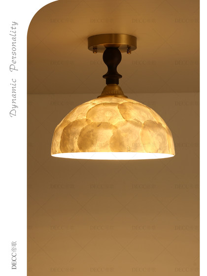 All-Copper Shell Corridor Light, French Vintage Style, American Cream Style, Small Entryway Foyer Balcony Ceiling Light
