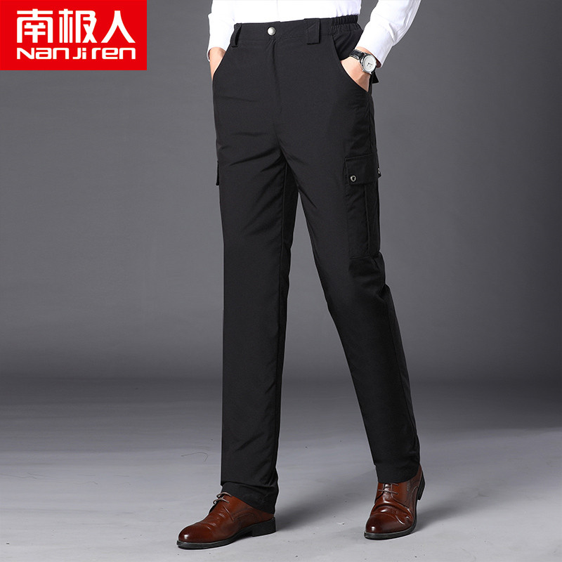 South Pole men's down pants male outside wearing high waist thickened warm outdoor tooling in youth white duck suede anti-cold cotton pants winter