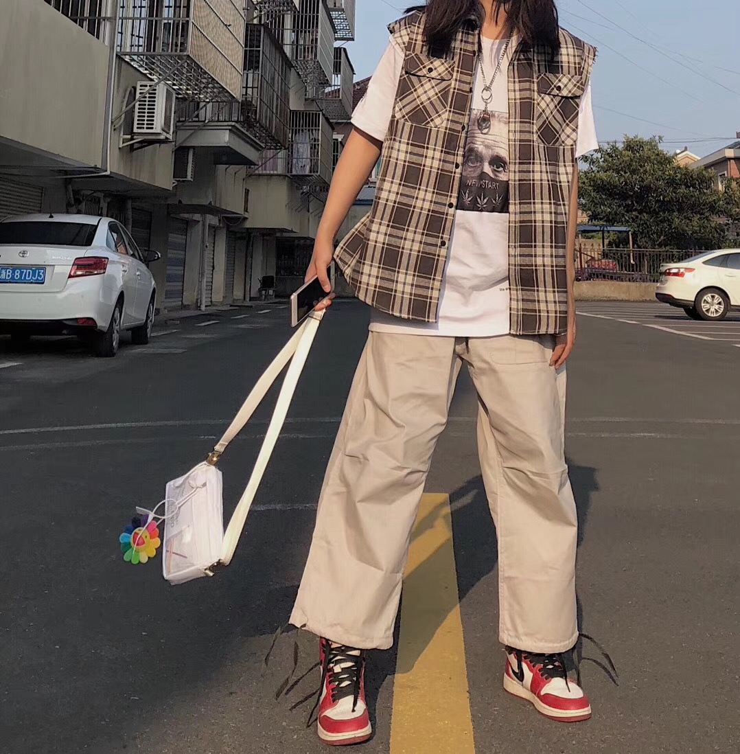 Chính thức MỚI * BẮT ĐẦU công cụ ba chiều Vẽ dây rút hip-hop nam và nữ rộng chân thương hiệu quần ống rộng quốc gia quần jogger kaki
