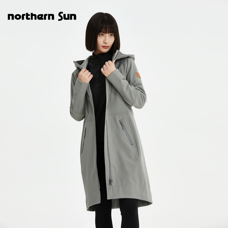 Canada's North Mountain Outdoor Fleece Soft Shell Windbreaker for Women, Mid-Length, Autumn and Winter, Waist-Cinching, Warm, Waterproof and Windproof 0416