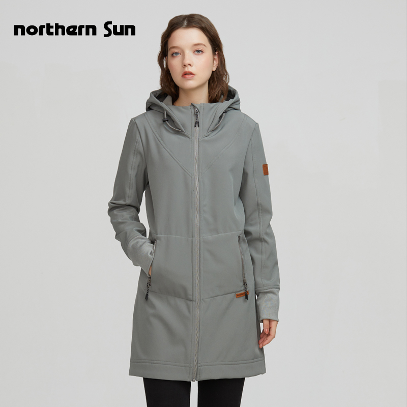 Canada North Mountain Outdoor Fleece Softshell Windbreaker Women's Mid-Length Autumn and Winter Waist-Tightening Warm Jacket 6452