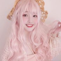 Net red wig female long curly hair Big Wave air bangs Japanese lolita pink round face lifelike fluffy natural