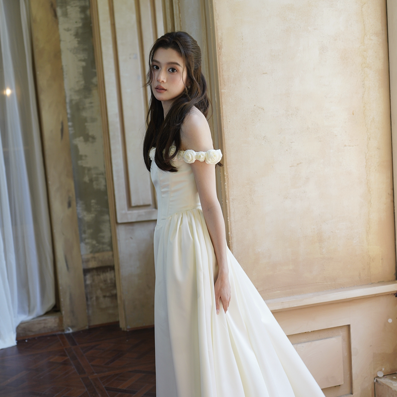 Echo Bridal White Strapless Dress'Rose Dream' French High-End Engagement Bride Light Wedding Dress Toast Dress Echo Bridal White Strapless Dress'Rose Dream' French High-End Engagement Bride Light Wedding Dress Toast Dress