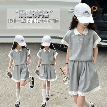 ເດັກຍິງ summer polo ຄໍສັ້ນແຂນສັ້ນຊຸດສອງສິ້ນ