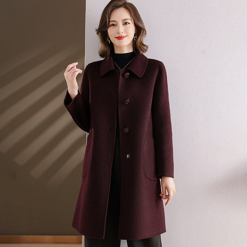 2025 Autumn and Winter New Women's Wool Coat Fashionable Double-Sided Cashmere Coat Middle-Aged and Elderly Camel Wool Jacket
