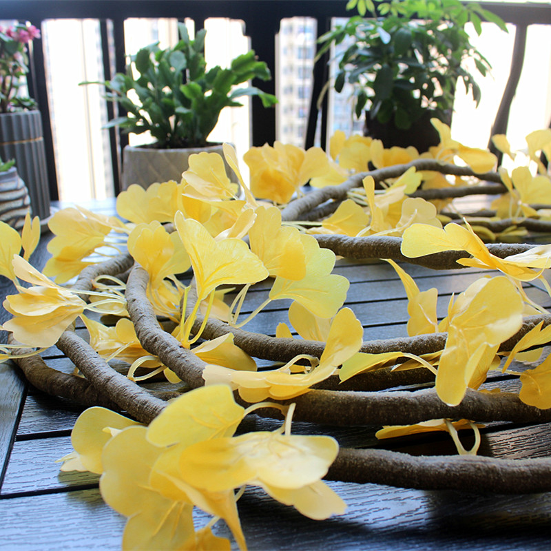 Ginkgo Golden Leaf Decorative Rattan Small Fresh Fake Flower Wall Hanging Green Leaf Plant Wall Green Leaf Vine Plant Weijia