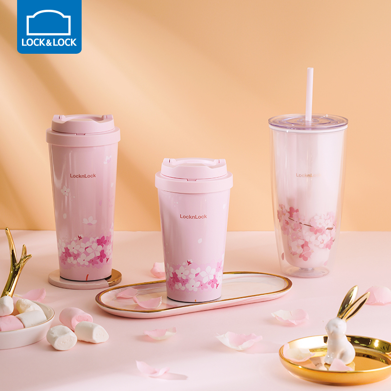 Locknlock Peach Blossom Insulated Cup 316 Stainless Steel Girly Coffee Cup Cherry Blossom Straw Cup Plastic Water Cup for Women Locknlock Peach Blossom Insulated Cup 316 Stainless Steel Girly Coffee Cup Cherry Blossom Straw Cup Plastic Water Cup for Women
