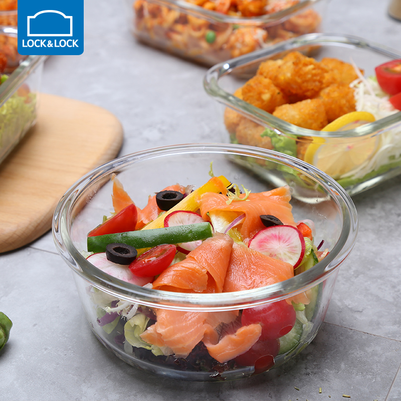 Le buckle glass crisp box lunch box bento box baby food bowl office workers microwave refrigerator storage