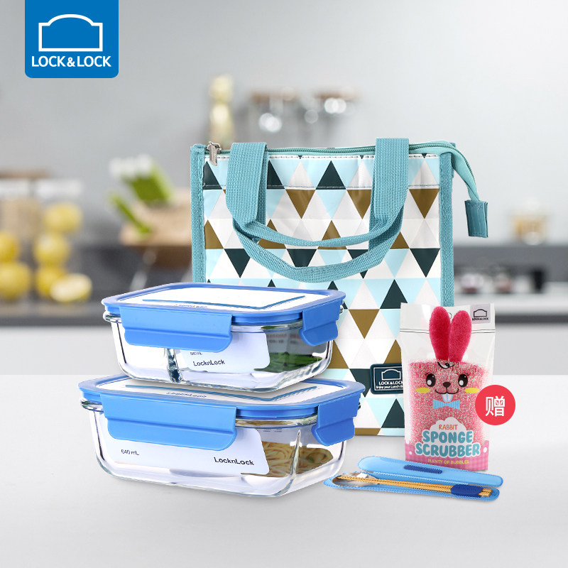 Lock lock lock glass fresh box set Separate lunch box with cutlery Microwave oven can be heated office workers