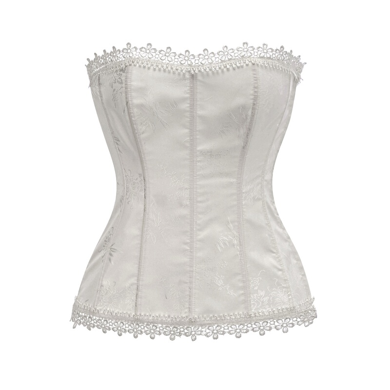 Strapless Wedding Corset with Floral Tassels, Waist Cincher, Button-Up Shapewear Corset, White