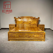 Golden nanmu double bed Sichuan Xiaoye Zhennan high and low bed peacock new Chinese style canopy bed antique mahogany bed