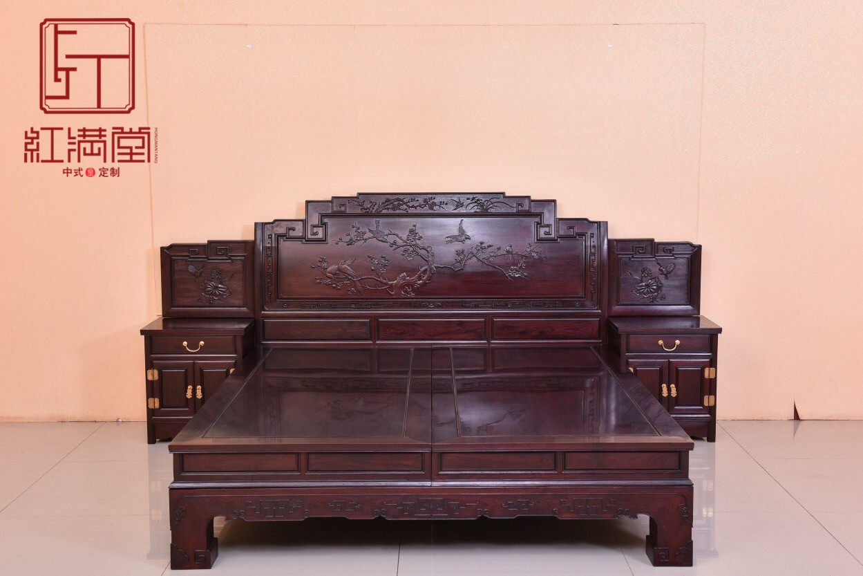 Red Wood Furniture Zambia Blood Sandalwood Double Man Bed Small Leaf Purple Sandalwood Bed Solid Wood New Chinese Style High And Low Bed Imitation Ancient Large Bed
