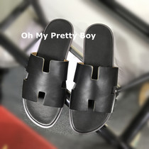 First layer cowhide slippers outdoor brown men breathable European station youth 2022 summer black sandals