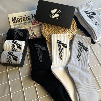 One-shot double-thread WE11DONE bullet comment letter sports mid-calf socks trendy men's high-top basketball long socks
