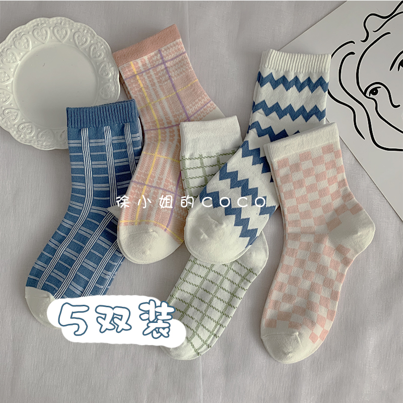 5 Double Dress Day Ensemble Original Juku Wind Retro Trend Teenage Girl Midbarrel Socks Spring Summer Student Brief About 100 Socks Children ins