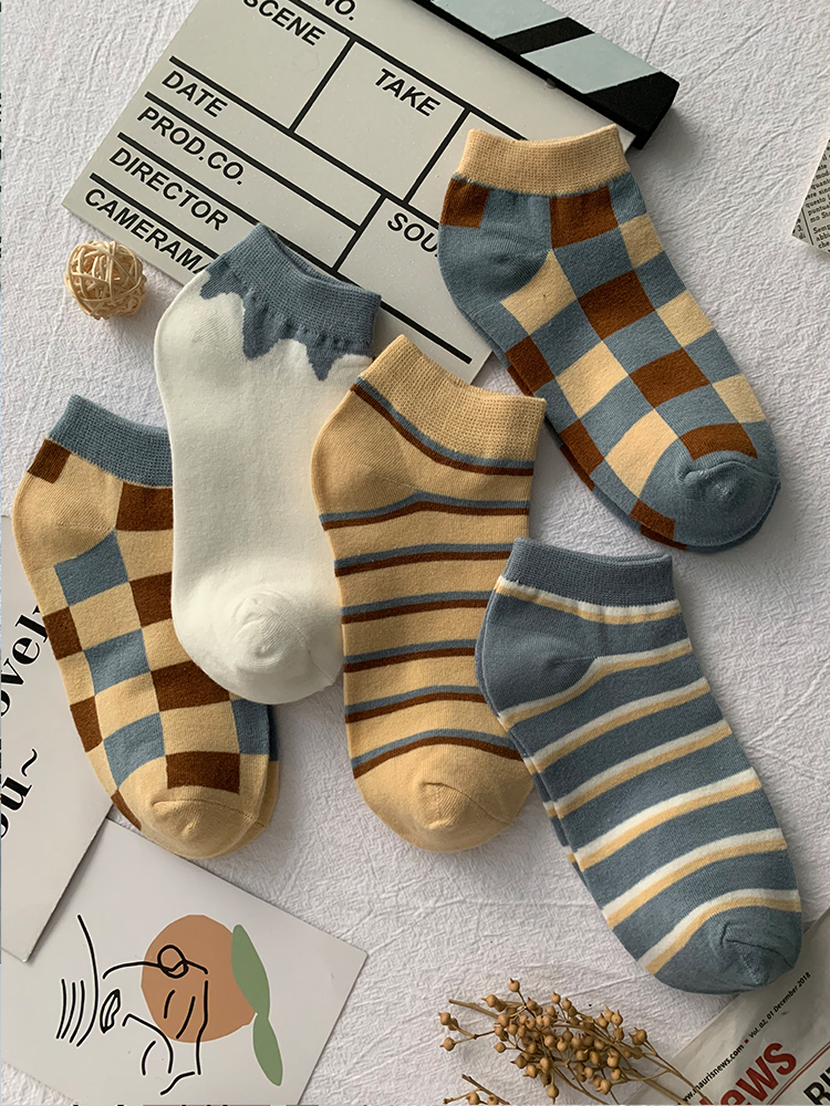 5 Twin Dress Day Ensemble Cute Striped Socks Season Girl Short Stocking Socks Sports Socks Children 100 Lapped Print Lovers Short Socks