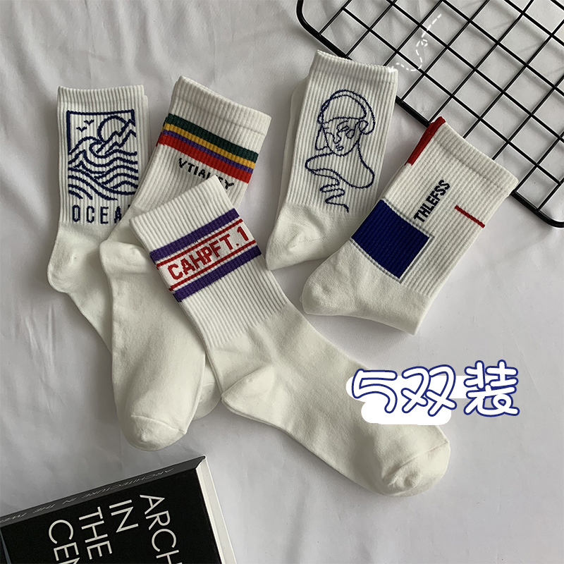 5 Double Clothing Day Series Summer Street Wind Trendy Men's Cylinder Socks Personality Printed Student Sports Socks