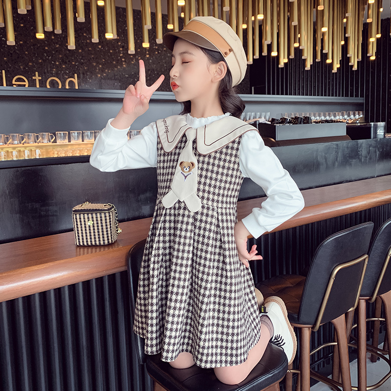 Girl Net Red Suit 2021 New Autumn Dress Foreign Pie Girl Dress Girl Skirt Spring Autumn Children CUHK Child Two Sets