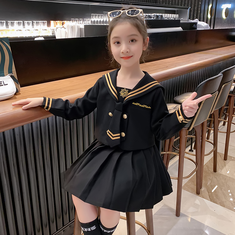 Girl Suit Nets Red Autumn Clothing 2021 New Children's College Funk Dress Foreign Girl Jk Uniform Two Sets