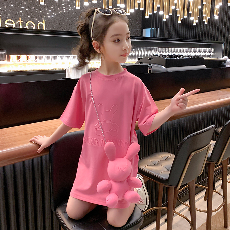 Girls summer dress 2021 new Western style children's net red skirt summer thin section girls long T-shirt skirt