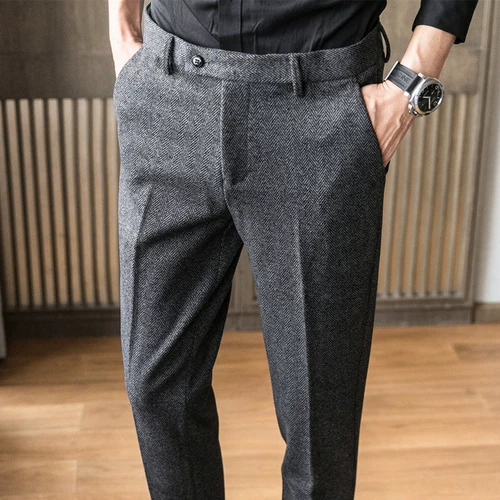 Мужские осенние шерстяные бархатные штаны, облегающий крой