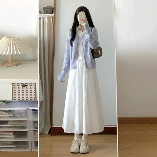 Белое трикотажное платье, комплект, подходит для подростков, изысканный стиль