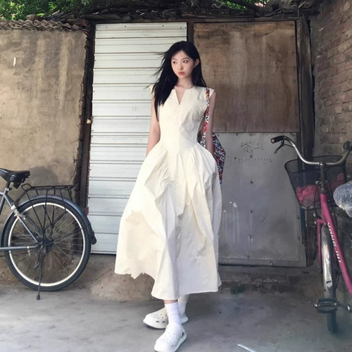 Белое осеннее демисезонное летнее платье с рукавами без рукавов, длинная юбка из провинции Юньнань, 2025 года, китайский стиль