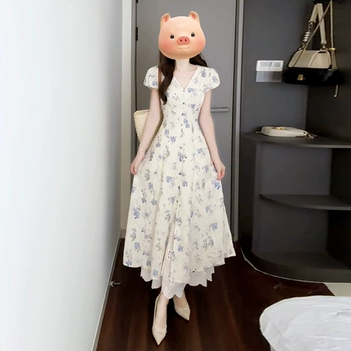 Белая летняя длинная юбка, французский стиль, цветочный принт, подходит для подростков