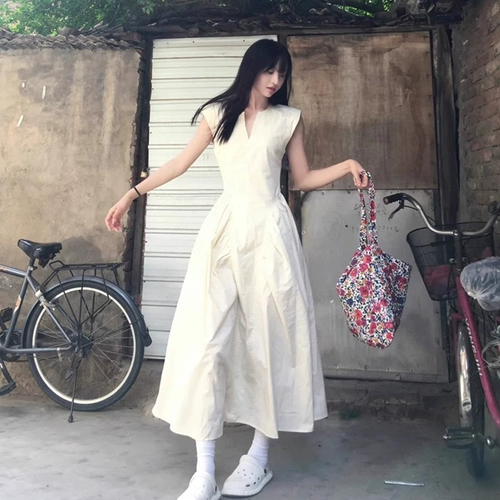 Белое осеннее демисезонное летнее платье с рукавами без рукавов, длинная юбка из провинции Юньнань, 2025 года, китайский стиль