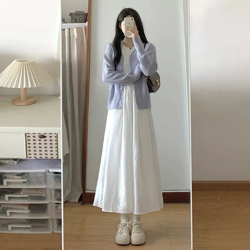 Белое трикотажное платье, комплект, подходит для подростков, изысканный стиль