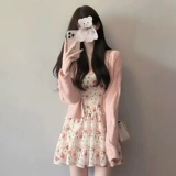 Весеннее платье, комплект, мини-юбка, открытые плечи, в цветочек, подходит для подростков, А-силуэт