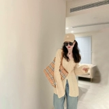 Лонгслив, зимний трикотажный свитер, V-образный вырез, подходит для подростков