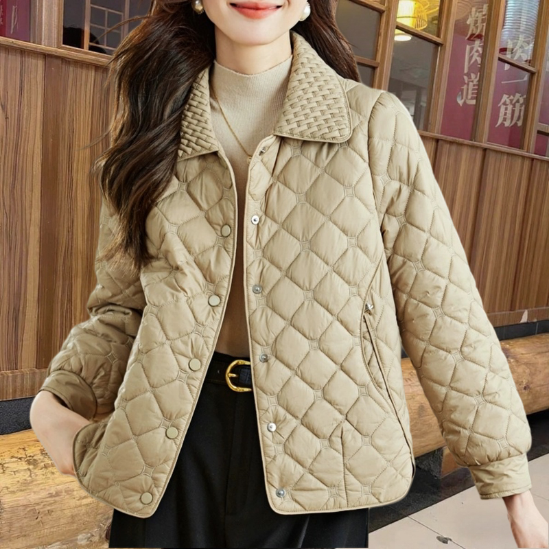 Autumn New Fashion Quilted Lapel Padded Short Jacket for Women, Stylish Mom-Style Loose Slimming Cotton Coat