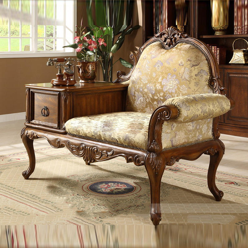 Eurostyle Princess Chair American Countryside Furniture Solid Wood Bedroom Sofa Chair Cloth Art Casual Deck Chair Living Room Telephone Chair