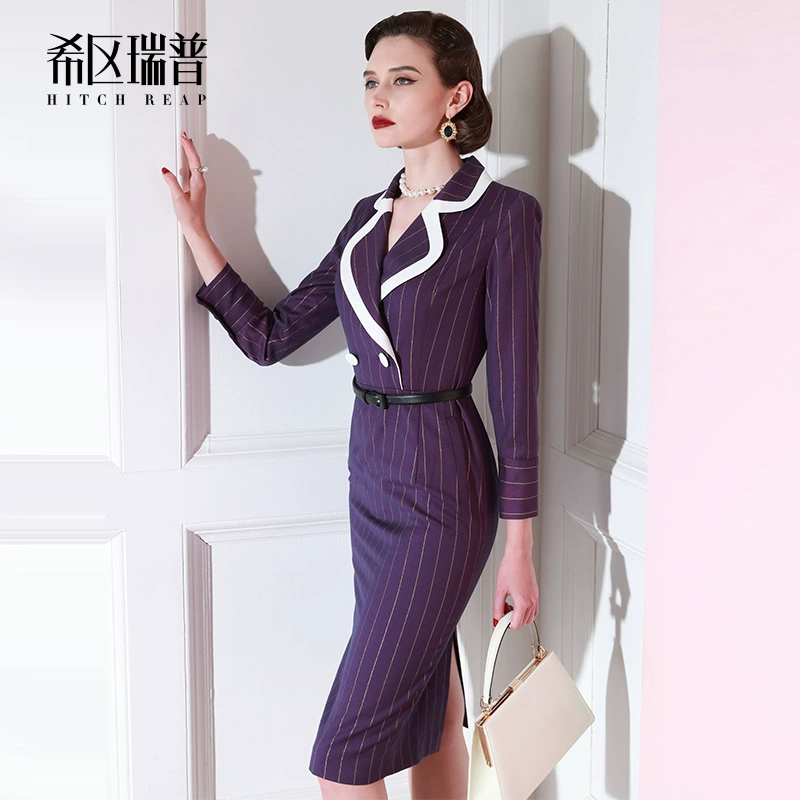 Xiqu Ruipu cao cấp chuyên nghiệp váy tính khí phụ nữ thời trang phụ nữ 2021 mùa xuân và mùa hè mới mùa đông màu tím váy - váy đầm