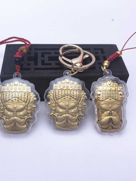 Mother of Heaven Q Version Cartoon Baisha Tun Matsu Keychain Mobile Phone Charm Pendant Pendant Temple Gold Foil Gift