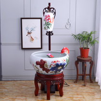 Jingdezhen ceramic fish farming basin Chinese goldfish tank Filter Extra large round tank Water ring water ornaments running water lily basin