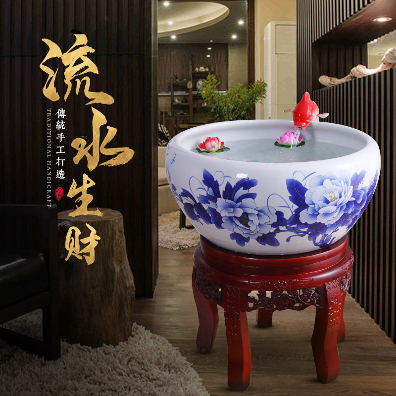 Jingdezhen Chinese ceramic large fish tank circulating water filtration oxygenated fish turtle basin living room fortune ornaments