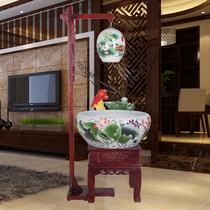 Jingdezhen porcelain goldfish tank Koi tank ring water filter Water spray atomization aerobic Feng Shui with lamps