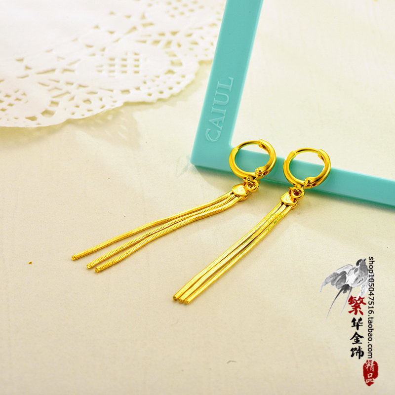欧币仿庆结婚耳环耳坠仿24K黄金色女款久不掉色耳钉镀金沙金金婚