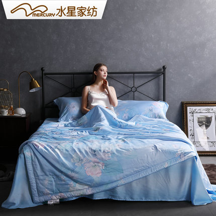 水星家纺100%蚕丝被子可水洗双人夏薄被夏凉被清玉花开19新品