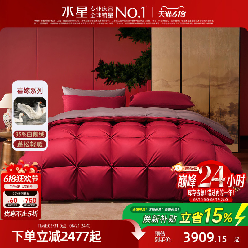 Mercury Home Textiles 95% White Goose down Winter Quilt 120 Thread Count All-Cotton Antibacterial Wedding Light Luxury down Quilt Wedding Red Gift