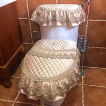 High-grade European lace embroidery with diamond decorative toilet pad Three-piece set U-shaped zipper fabric toilet seat pad