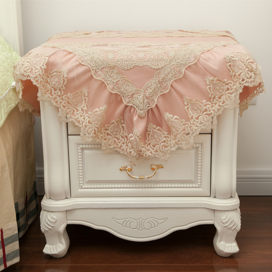 Da Yima New Pink Lace Big Lace Nightstand Pink Geb Silk Satin Multipurpose Towel TV Fridge Cover Towel Set