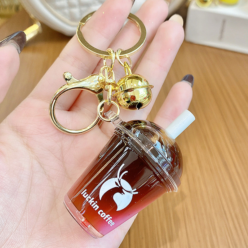 American-Style Coffee Cup Orange C Milk Tea Liquid Sand Keychain Small Pendant Car Backpack Decoration Creative Gift